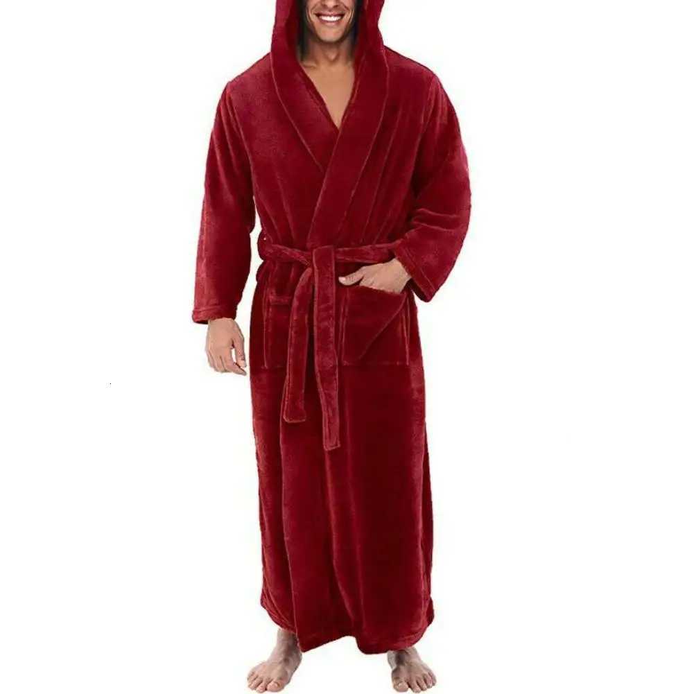 Winter Men Robes Soft Fleece Pockets Long Bath Robe Warm Male Bath Robes Coat Home Gown Sleepwear 2021 C251115