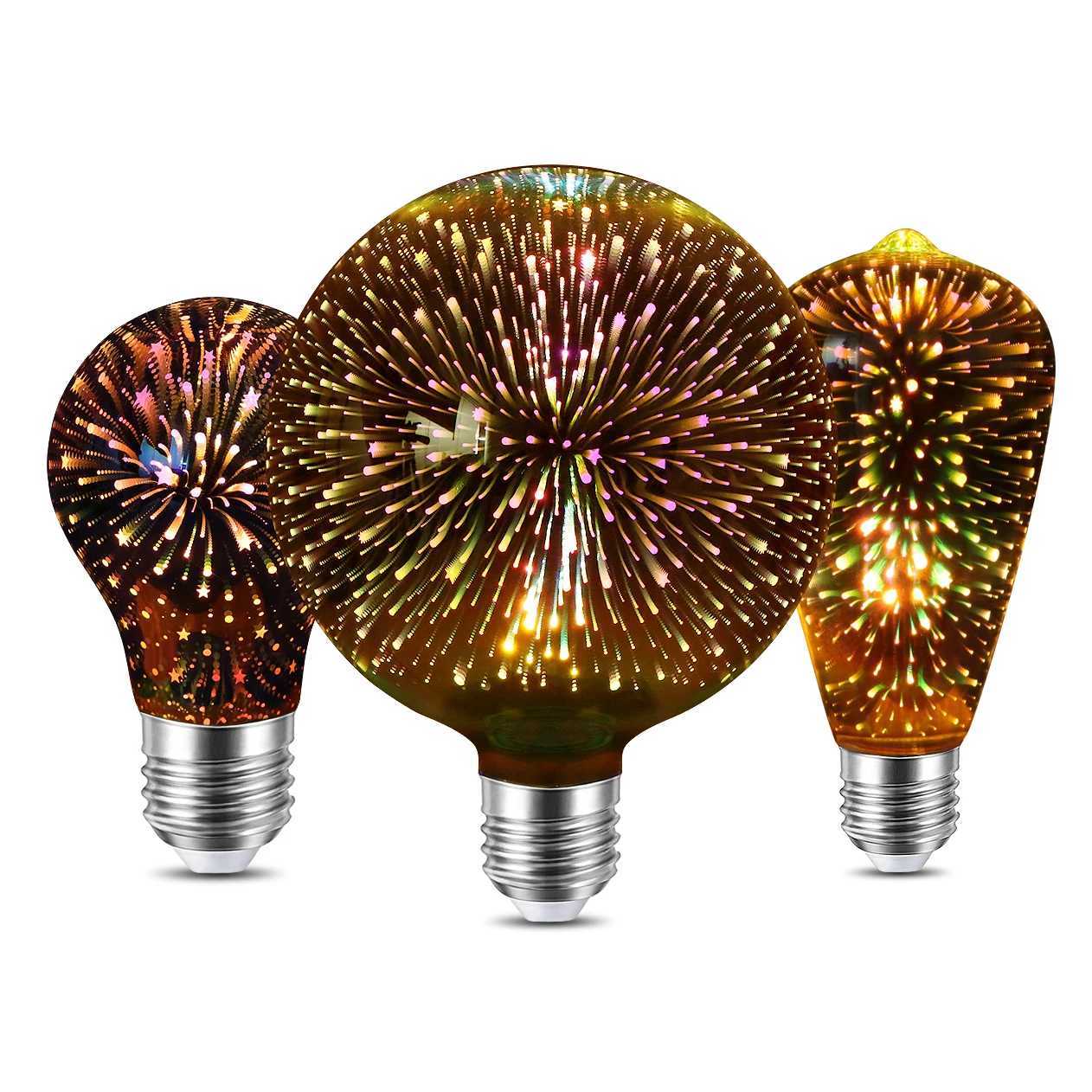 3D Fireworks Effect Vintage LED Incandescent Bulbs Retro Edison Lamp E27 AC110V-220V Holiday Decoration Light Bulb G80 G125 C251115