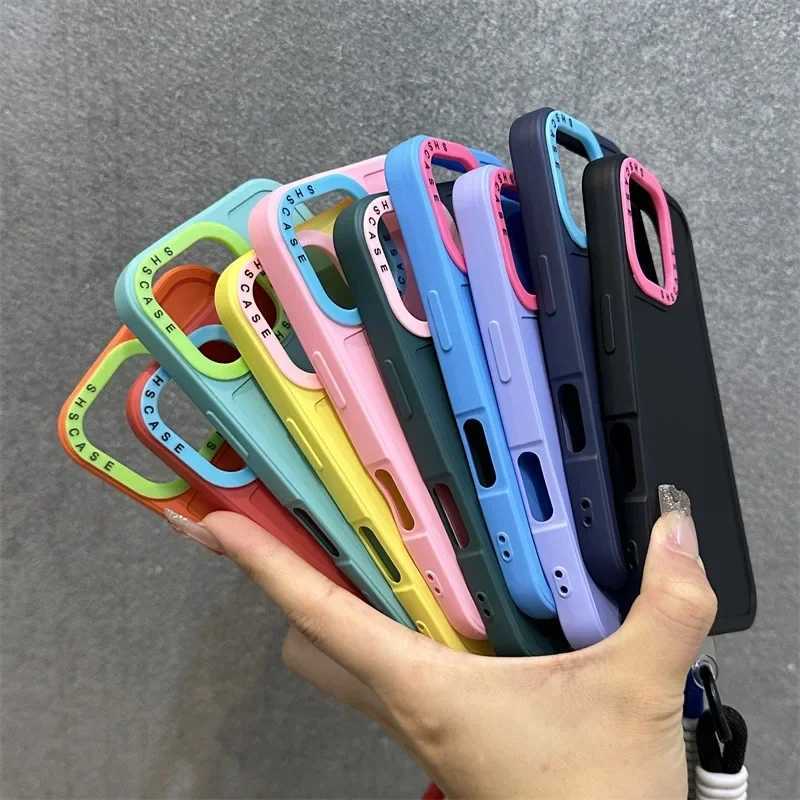 Candy Color Contrast Wrist Strap Case for iPhone 16 15 14 13 17 Pro Max 16 Plus 12 11 17 Air With Lanyard Soft Silicone Cover J251202