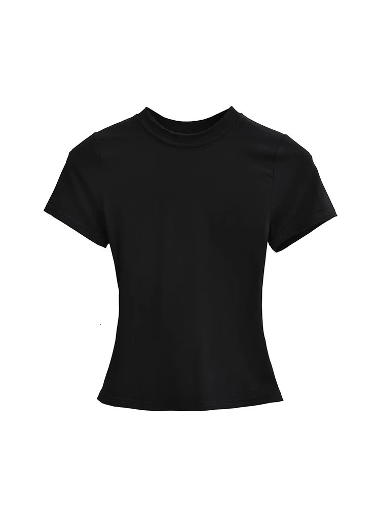 2025 High Quality Casual T shirt Sexy Slim Short Sleeves Fashion Trend Solid Women Clothing y2k Tops 250415