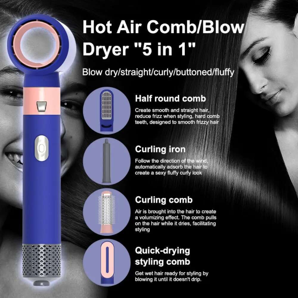 5 in 1 Set Negative Ion Hairdryer Half Round Hair Curler Curg Quick Dry Styg Brush