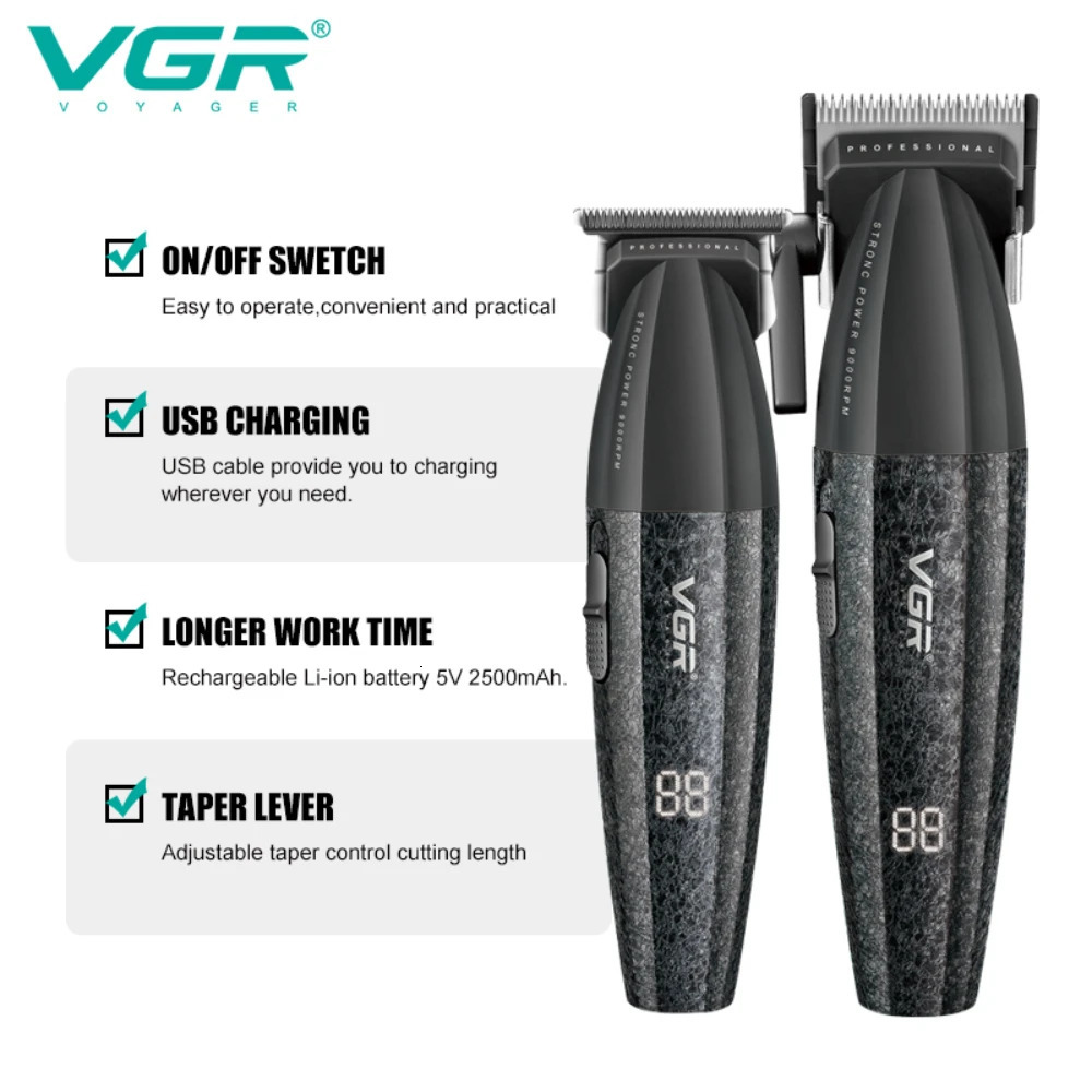 VGR Hair Trimmer Professional Electric Hair Clipper Barber Hair Cutting Machine 9000 RPM Haircut Metal Trimmer for Men V-640 250409