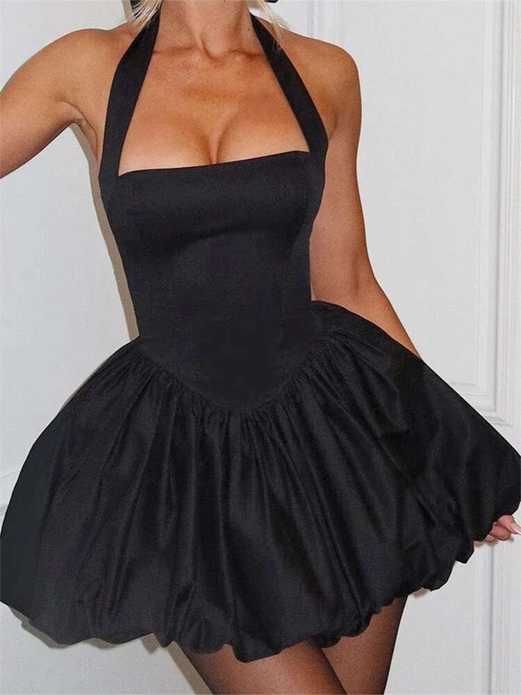 Women Halter Summer Tie Up Sleeveless Backless Corset Bubble Dress For Party Evening Club Streetwear