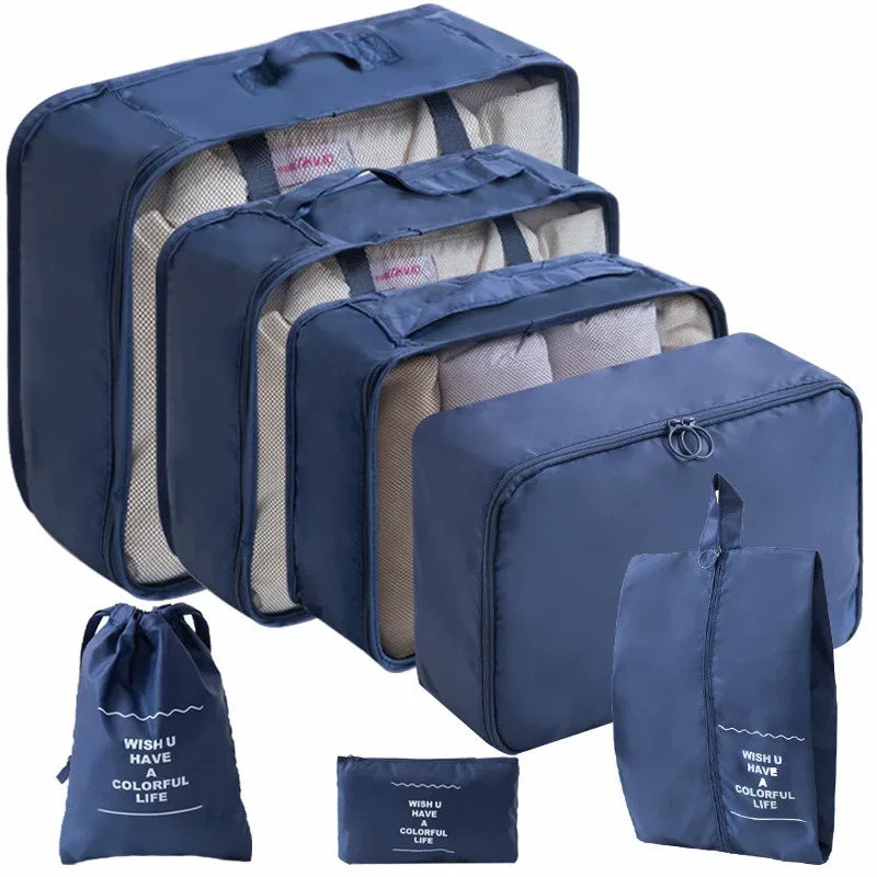 10/7 Pcs Set Travel Organizer Storage Bags Suitcase Packing Cubes Cases Portable Wardrobe Luggage Clothes Shoe Pouch Fold 250407