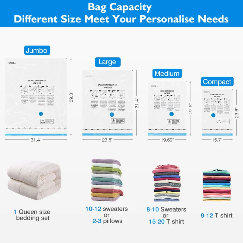 Vacuum Storage Bags 8-18Pc Space Saver Bag Travel Rechargable Air Pump Various Seal Bag Pump for Compress Clothe Blanket Luggage 250407