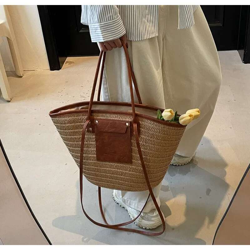 Fashion Straw Baskets Large Capacity Weave Women Shoulder Bags Casual Summer Beach Bag Big Bali Shopper Purses 2025