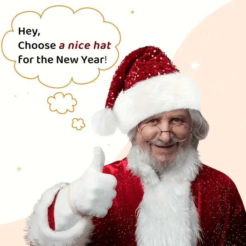 1pc Christmas Party Supplies Christmas Decor Atmosphere Hat Double-layer Rhinestone Hat Hai Pai Fleece Hat Adult Large Y251115