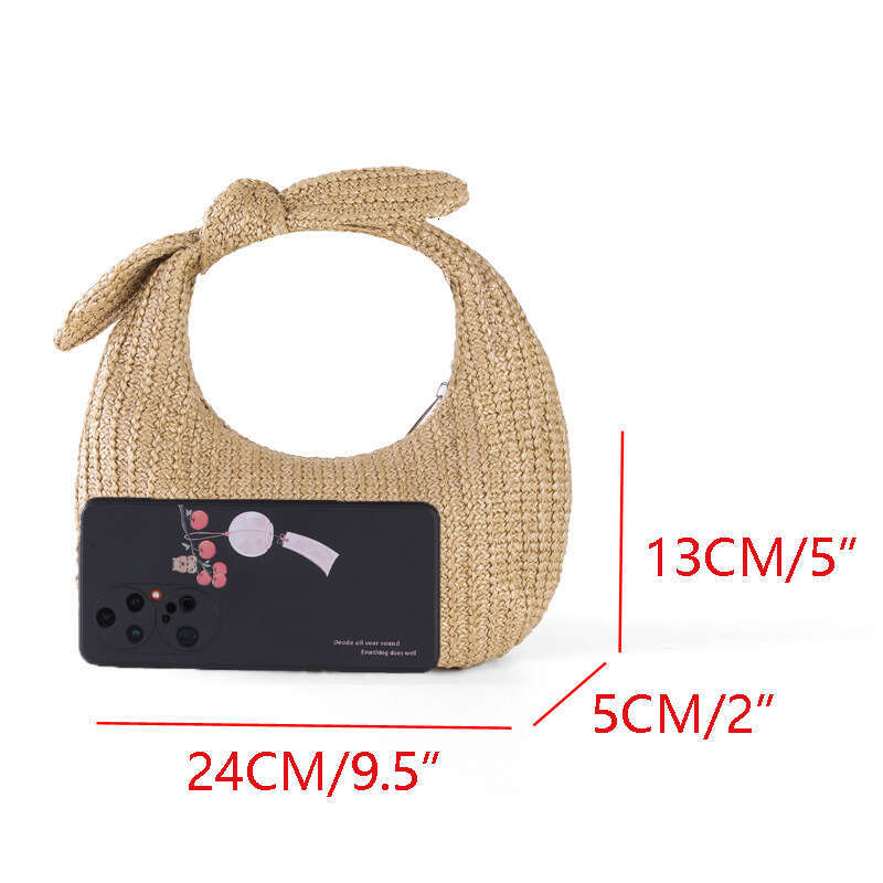 Handmade Beach Bag Ladies' 2024 Summer Vacation Style Bow Straw Woven New Moon Handbag Women's Bag Kq2