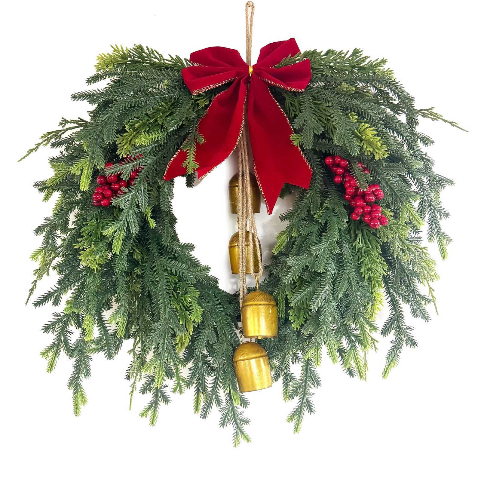Festive Wreath Holiday Wreath Festive Christmas Pine Wreath with Bell Bow for Front Door Mantel Decor for Holiday for ChristmasM251115
