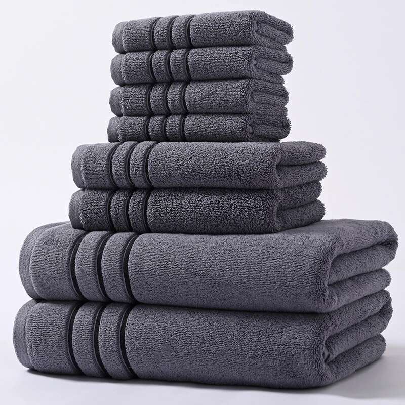6/8Pcs Set Adult Bathroom Cotton Super Absorbent Wash Hand 2 Bath Towel Hotel Spa Beauty Salon Grey