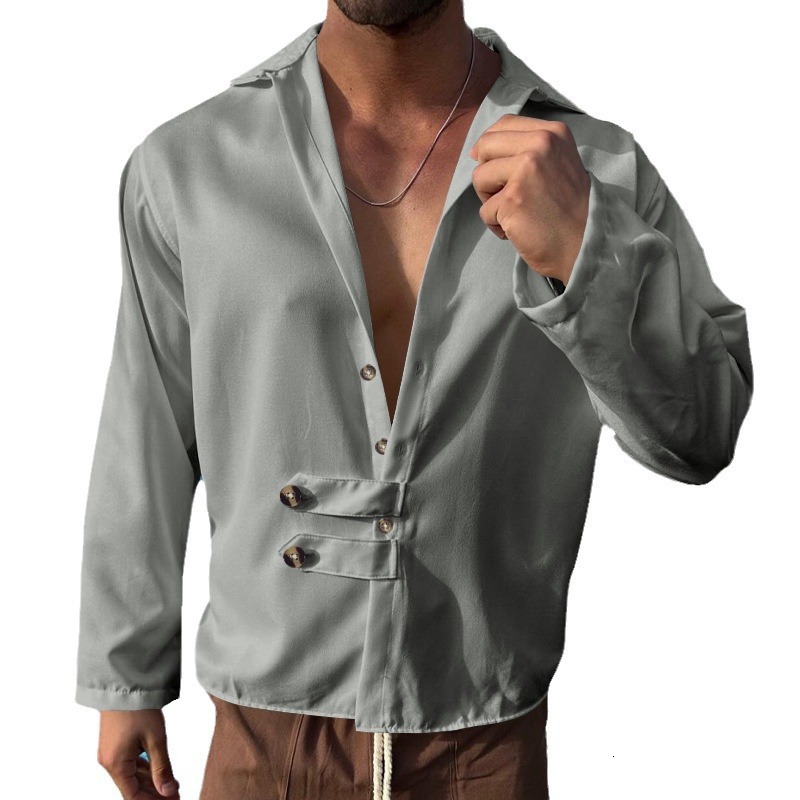 2025 spring and autumn style men's long sleeved casual loose collar button up cardigan shirt