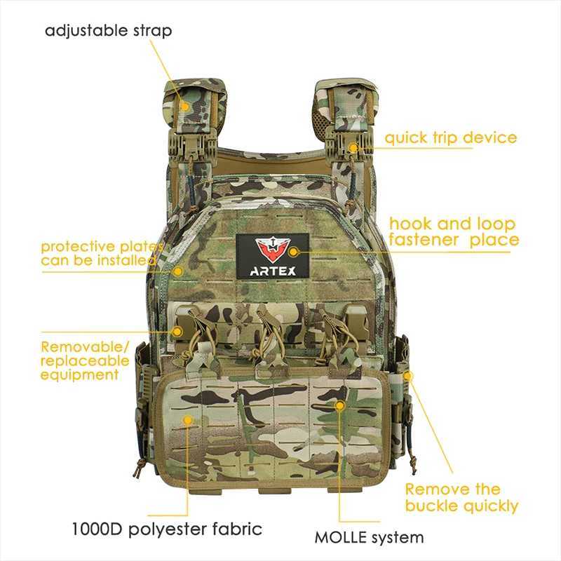 Artex Light Weight Quick Release Combat Plate Carrier 1000D Nylon Molle Tactical Vest Hunting XJ251114