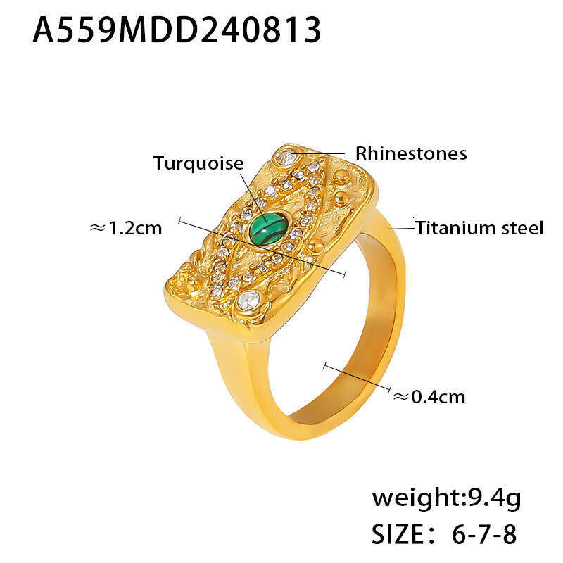 Texture Devil's Eye Square Pendant Necklace Ring Earrings Open Bracelet Titanium Jewelry Set