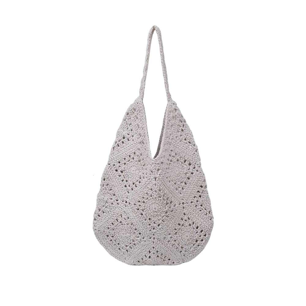 Handmade Beach Bag Handmade Crochet Cotton Thread Grandmother Grid Hollow Flower Women's Laizhou Grass Woven Beach Shoulder Bag Kq2