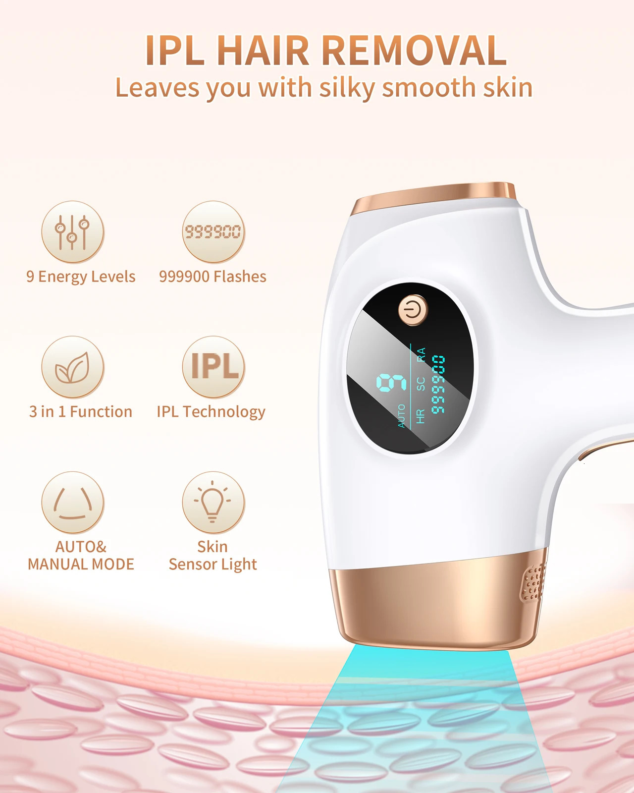 IPL Hair Removal Laser 999999 Flash 3-in-1 Permanent Painless Hair Removal Device Whole Body Care 250410