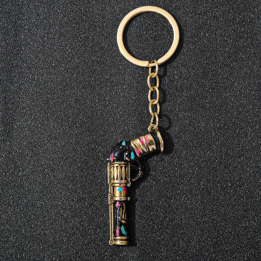 Arcane Jinx 5cm Gun Metal Keychain Mens Legendary Alliance Weapon Model Keychain Metal Keyring Arcane Sheriff Skin M250415