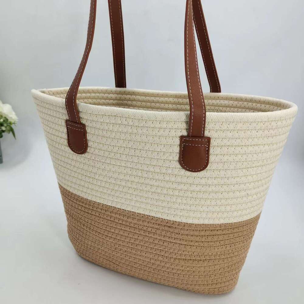 Handmade Beach Bag Cotton Rope Straw For Women, Large Capacity 2023 New Woven Shoulder Bag, High-End Sensory Communication Tote Bag Kq2