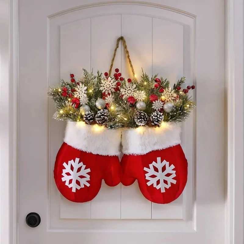 2025 Christmas Garland Creative Glove Shaped Simulated Flower Wreath Window Door Gate Decoration Door Sign Xmas Party DecorationM251115