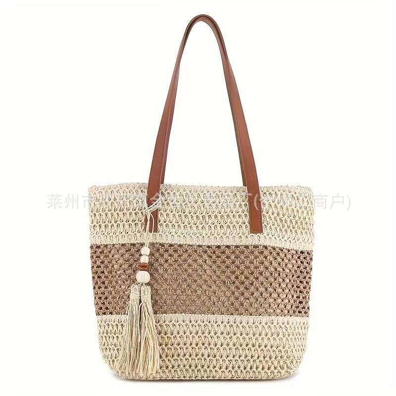 Handmade Beach Bag New Fashion Hollow Shoulder Straw Versatile Handheld Woven Casual Women's Beach Bag Kq2