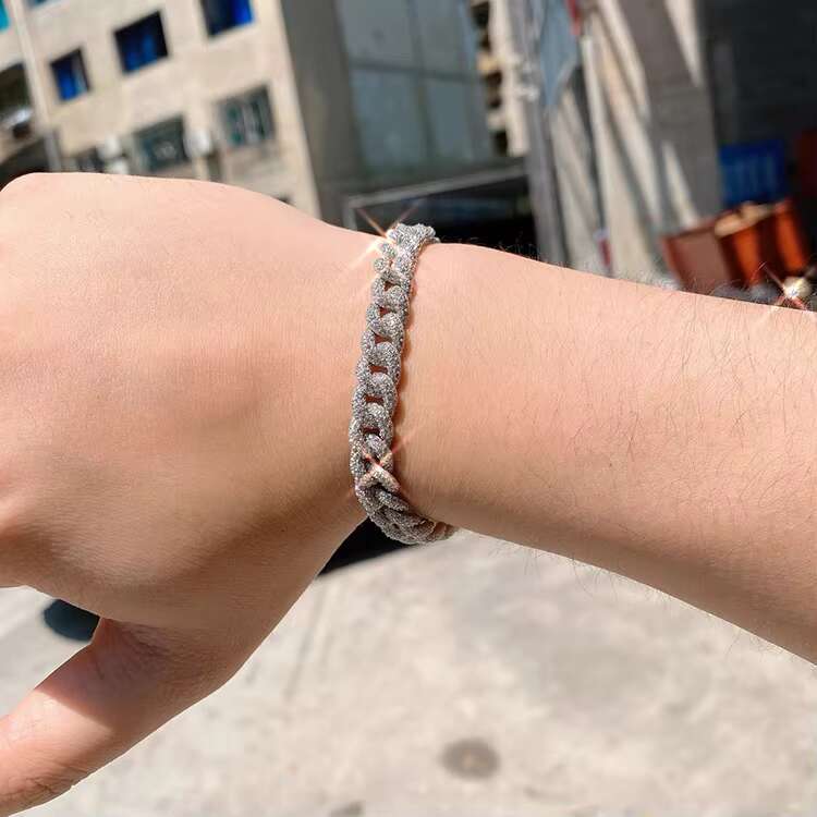 Hip Hop Iced Out 925 Sterling Silver 9mm Wide Paved Moissanite Diamond Cuban Link Chain Bracelet for Men Woman