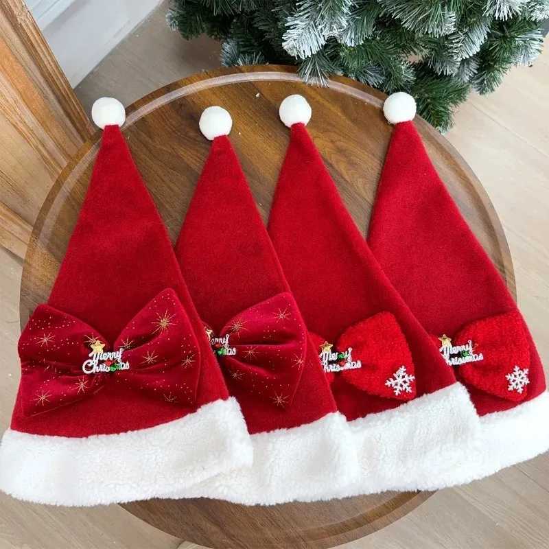 3/1PCS Thickend Christmas Hat Warm Santa Claus Xmas Bow Hats for Adult Merry Christmas Cap New Year Festival Party Decoration Y251115