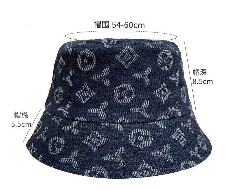 Fishermans Hat Fashionable Temperament Fragrant Feng Shui Bucket Hat Eye-Catching Face Small Washed Pattern Denim HatT251115