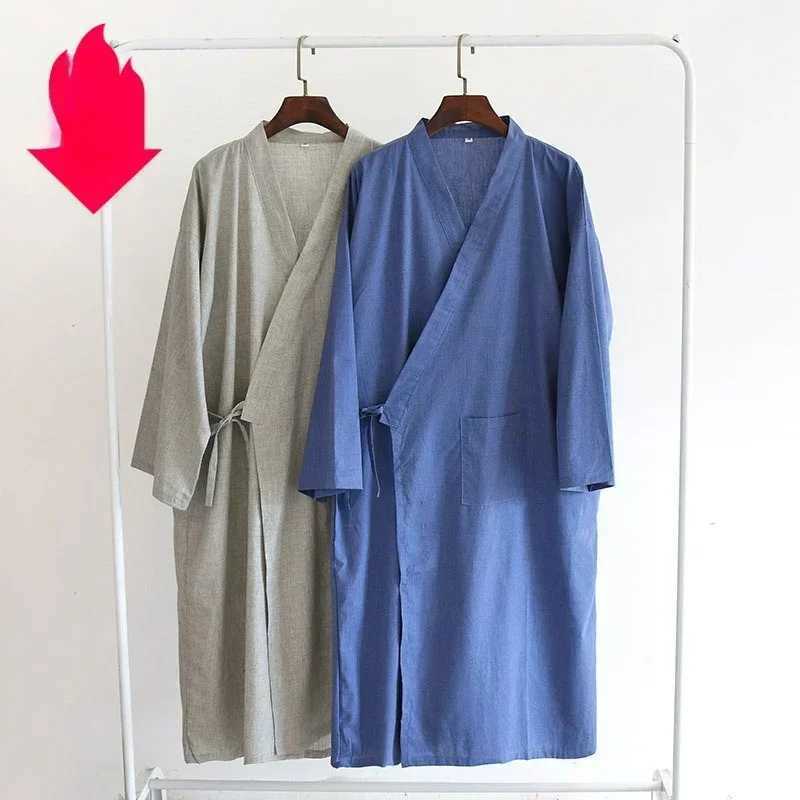 The New Four Seasons Men Is Cotton Linen Robe Mens Solid Color and Dress Robe Middle-aged Home Bath Steam Clothing Gentlemen C251115