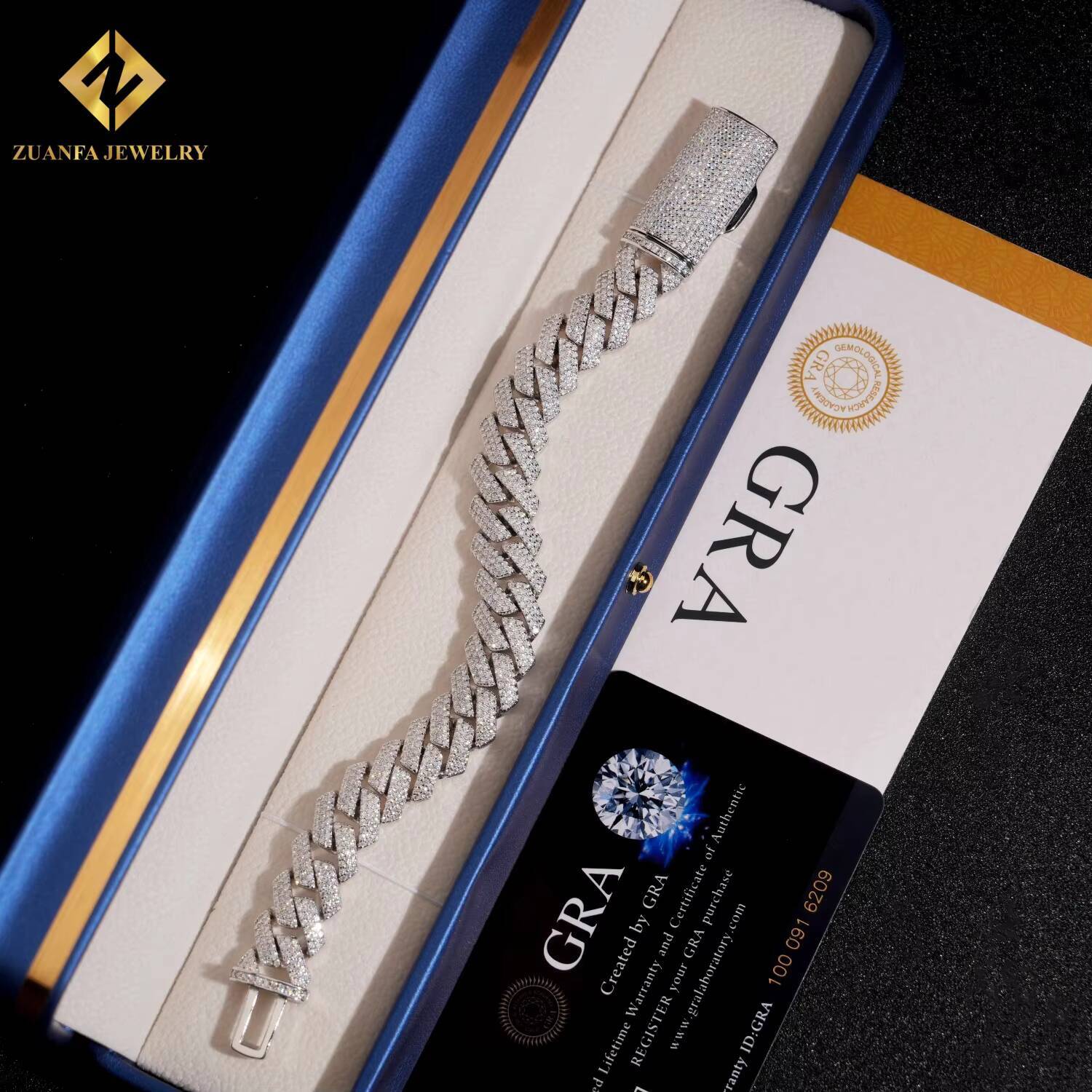 Wholesale Hip Hop Jewelry 13mm Bracelet Iced Out VVS Moissanite Cuban Link Chain Bracelet Diamond Men Pass Diamond Tester