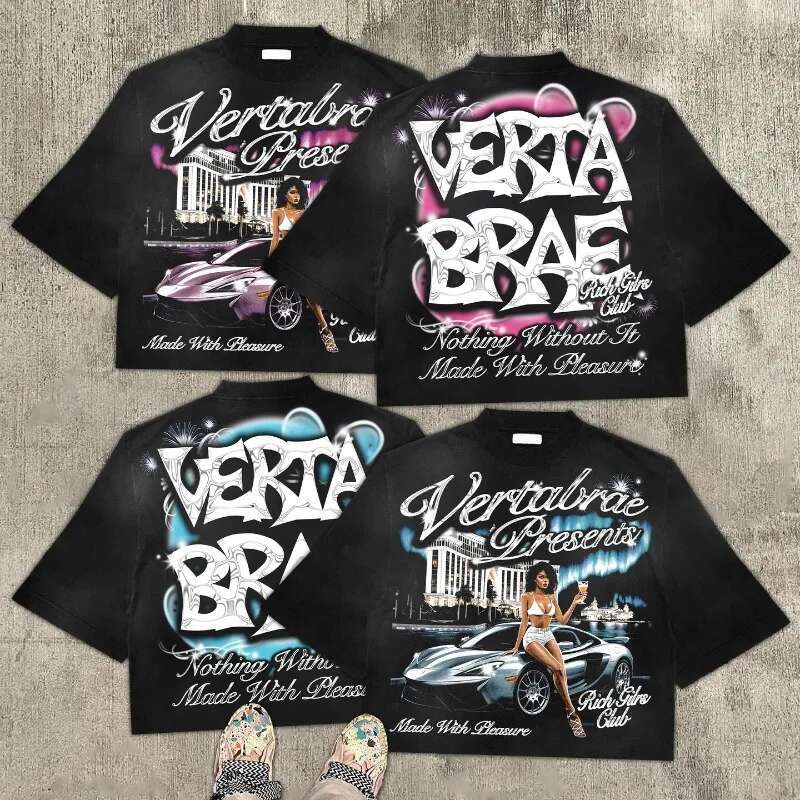 American fashion trend brand cartoon pattern oversized T-shirt women's Y2K street hip-hop Haruku loose round neck shirt