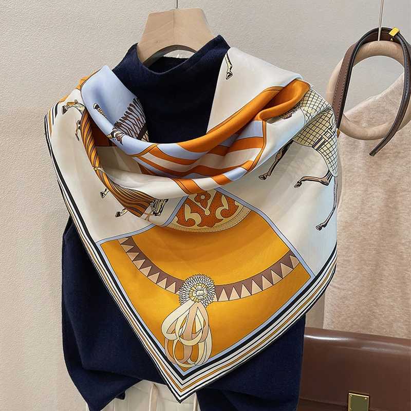 Twill 100 Pure Silk Square Scarves for Women Mulberry Silk Bandana Floral Silk Headscarf Paros Print Kerchief Beach Neckscarf Z251114