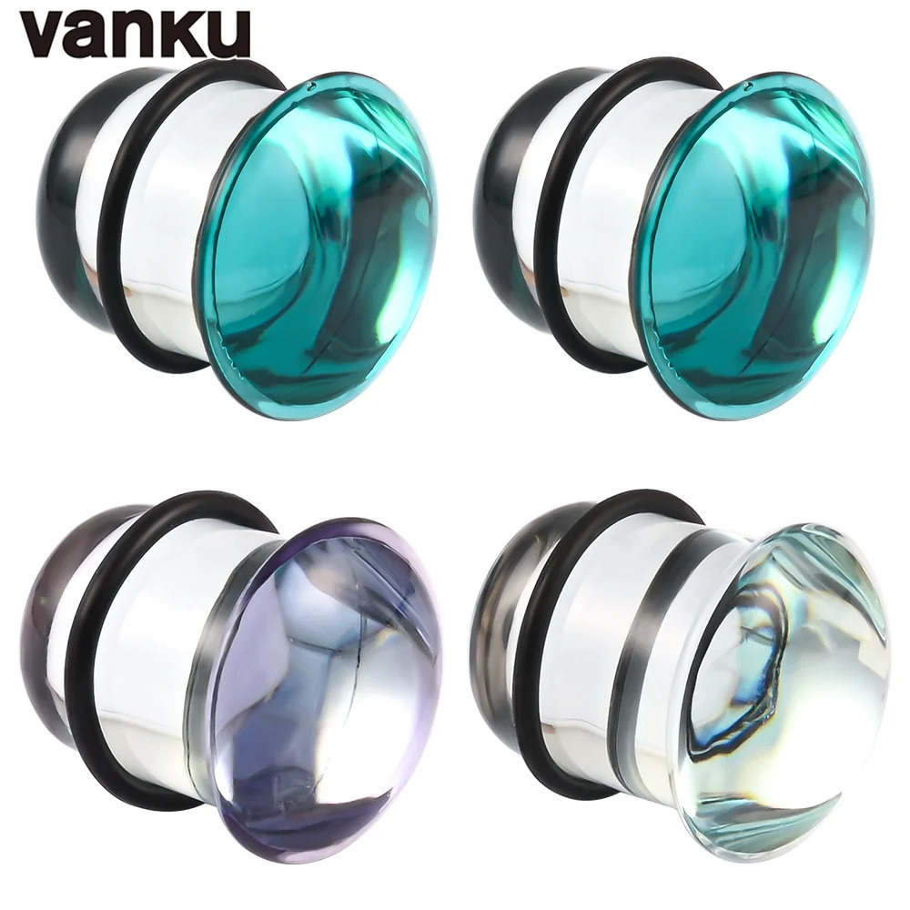Vanku 10pc Natural Glass Ear Plug Piercing Flesh Ear Stretcher Plugs and Tunnels Single Flare Ear Expander Piercing Body Jewelry 250408