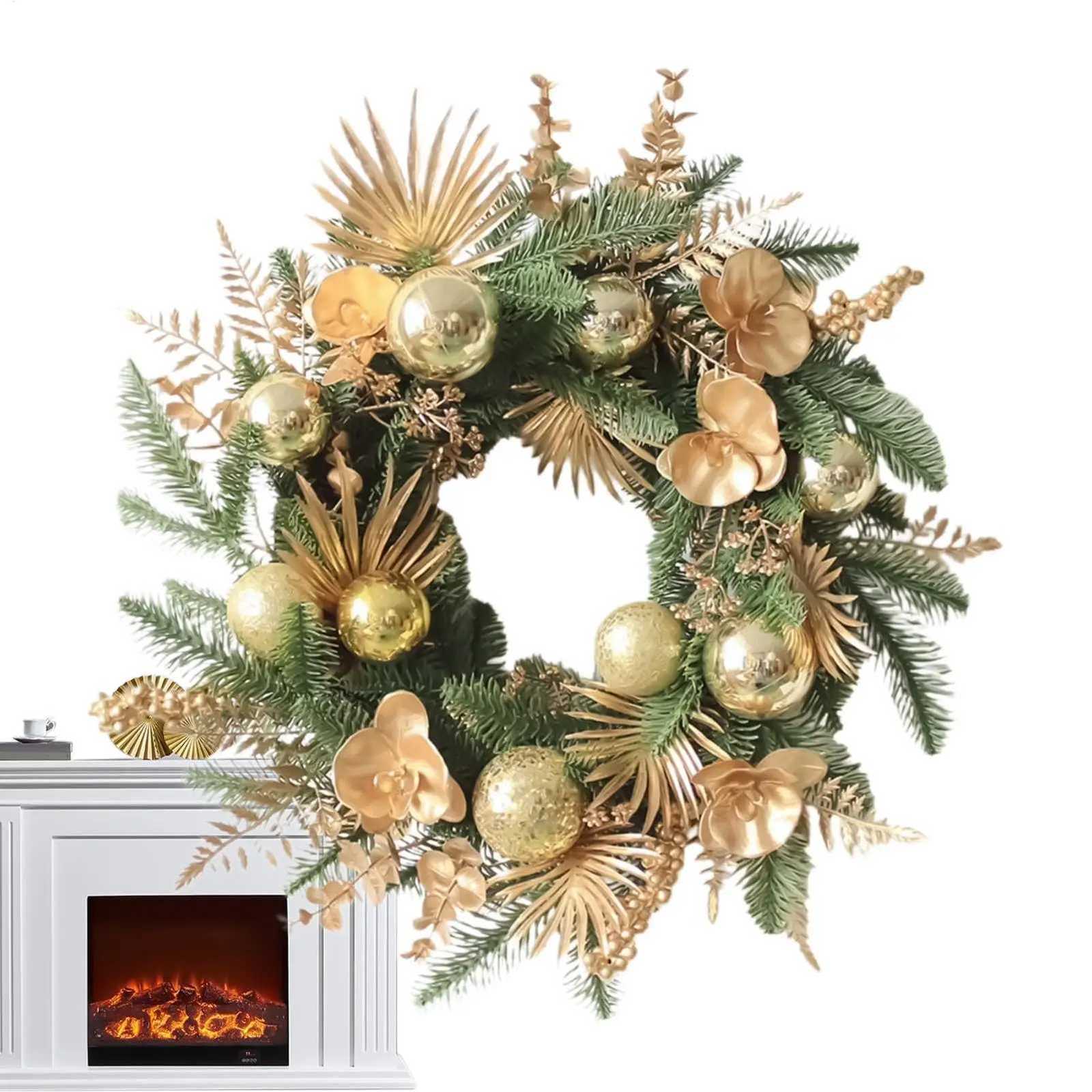 Christmas Wreath Outdoor Artificial Home Decor Golden Ball Pine Front Door Wreath For Wall Fireplace Bedroom Living Room OfficeM251115