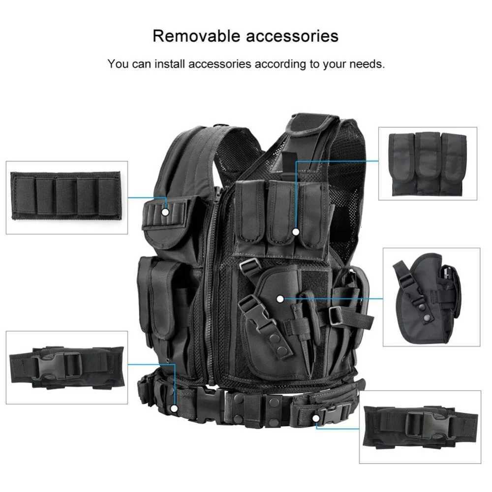Tactical Vest Adjustable Molle Security Guard Vest Hunting Outdoor CS War Game Air Gun Training Jacket XJ251114