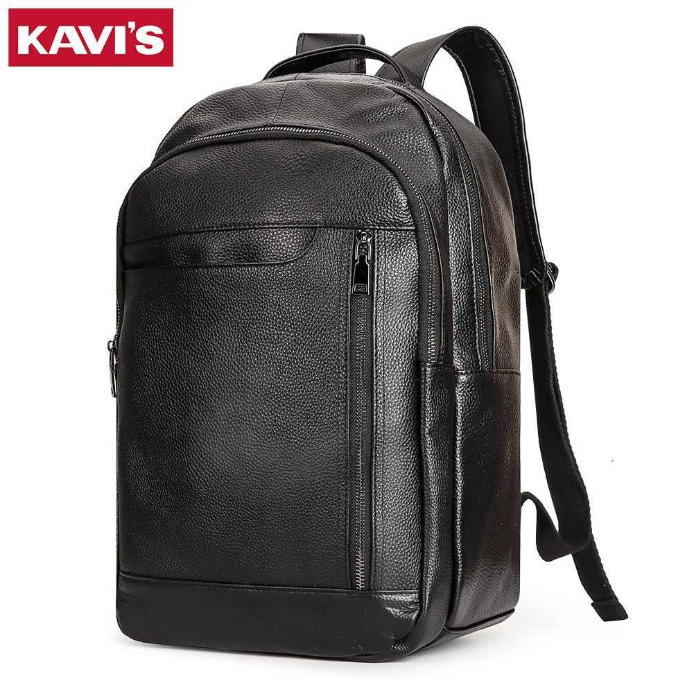 KAVIS Genuine Leather Fashion Backpack Laptop Men Luxurious Bagpack Student High Quality School Bag Durable Knapsack BlackW251114