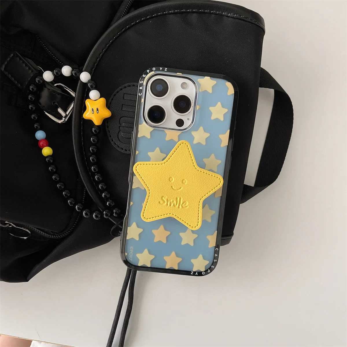 Cute new yellow five-pointed star bracket lanyard Phone Case For iPhone 16 15 14 13 Pro Max fundas iphone 15 case Protective J251202