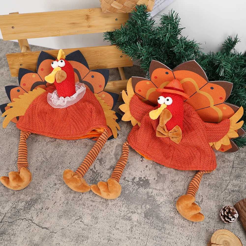 2PCS Thanksgiving Turkey Hat Creative Party Hat with Bright Turkey Tail Home Festival Window Decoration and Desktop Ornament Y251115