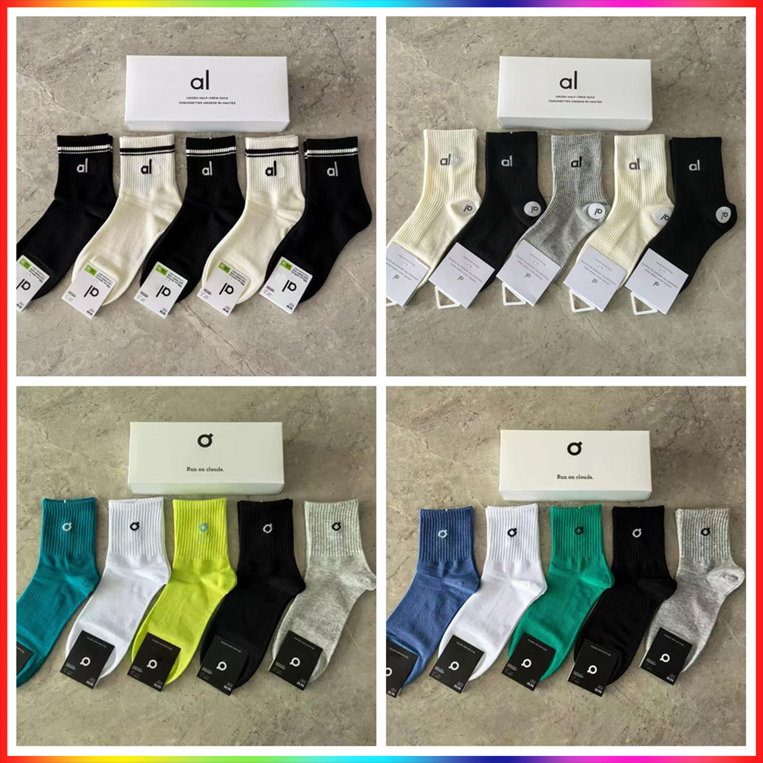Alosocklys Female Designer Men's Socks Breathable Short Ankle Elastic Solid Color Quality Cotton Unisex Looped High Street Sports Yoga Stretchy Socks
