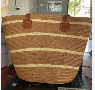 Handmade Beach Bag Fashionable Striped Grass For Summer 2023, New High-Capacity Artistic Style Woven Single Shoulder Portable Women's Bag Kq2