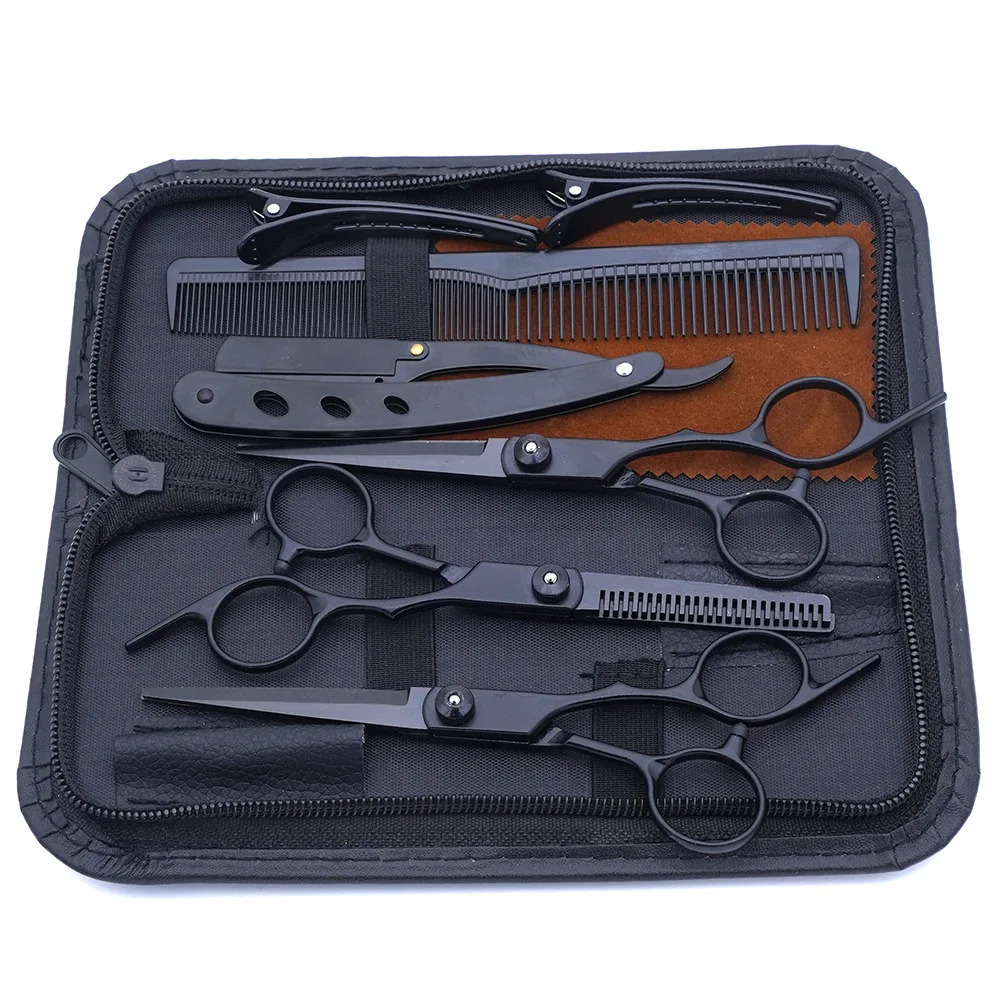 Professional Black Gold Barber Shears - Hair Thinning Detachable Scissors Kit with Accessories for SalonHome Use 250414