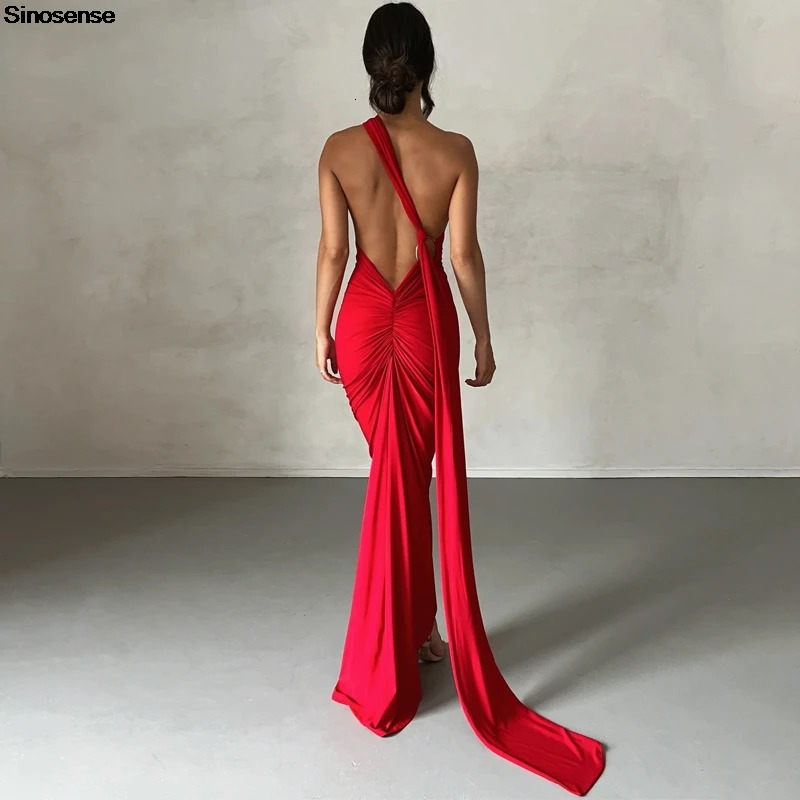 Womens elegant evening gown party cocktail long skirt sexy backless open pleated slim fit formal wedding guest Maxi dress 250414