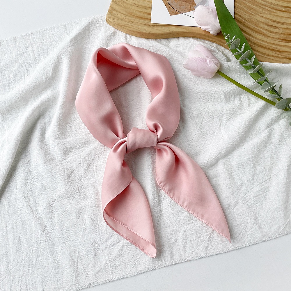 K395 New solid color 70 small square scarf single color neck scarf sun protection hair tie thin single color silk scarf temperament simple factory dir