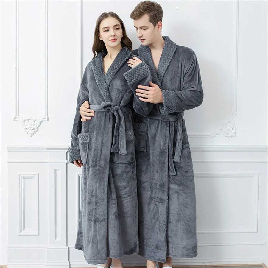 Autumn Winter Bath Robe Dressing Gown Men Thick Warm Flannel Long Bathrobe Mens Cozy Robes Kimono Sleepwear Homewear Loungewear C251115