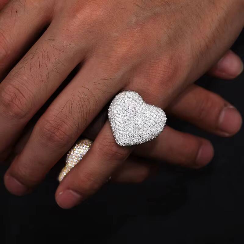 Men Heart Silver 925 Ring Moissanite For Men Hip Hop Jewelry RINGS Gold Color Bling Cubic Moissanite Fashion Rock Gift