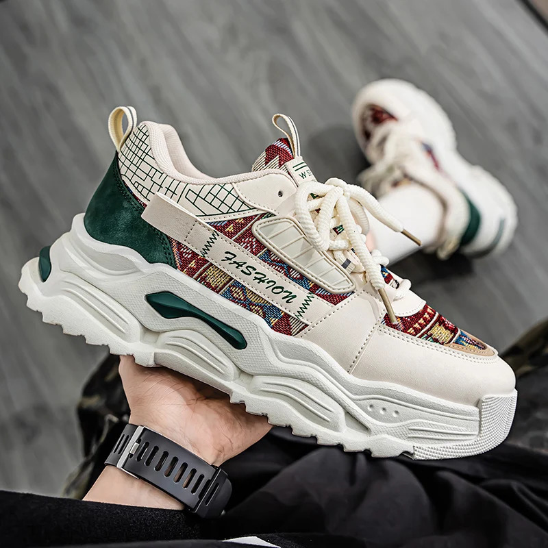 Thick soled spring mens casual white shoes fashion net comfortable mens sports shoes canvas outdoor wear-resistant sports mens shoes 250411