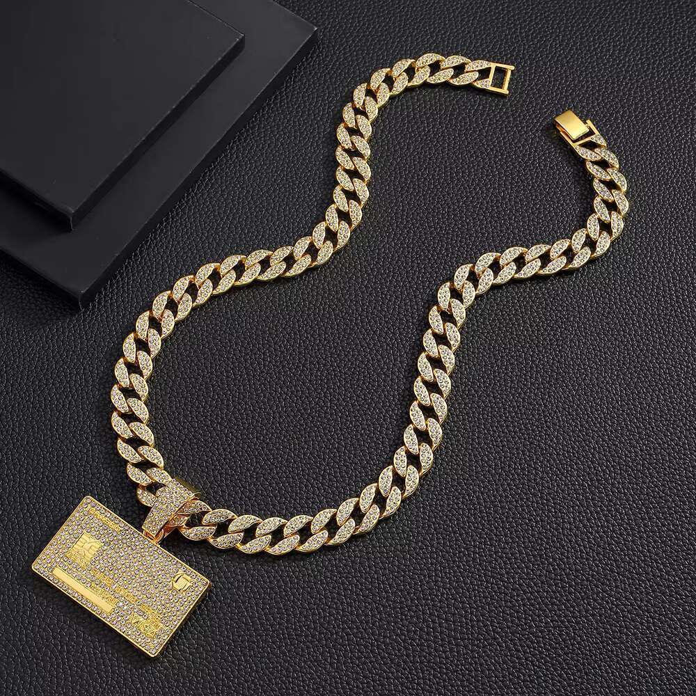 DHcollections Iced Out 15MM Men's Cuban Miami Chain With Alloy And Hip Hop Rhie Square VISA Pendant Necklace