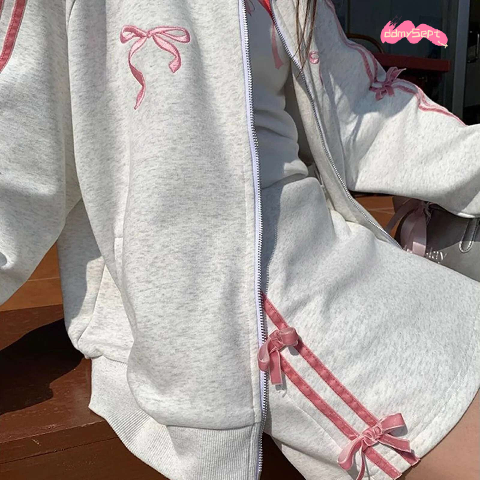 Casual Set Women Bowknot Sweatshirt Jacket + Half-Body Korean Kpop Y2k Bow Embroidered Zip Up Hoodies And Mini Skirt Sets ddmySept