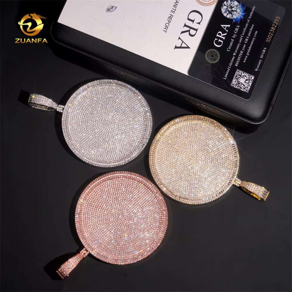 Big 3inch Round Custom Pendant Moissanite Diamond Hip Hop Jewelry Iced Out Pendant for Cuban Link Chain 925 Silver