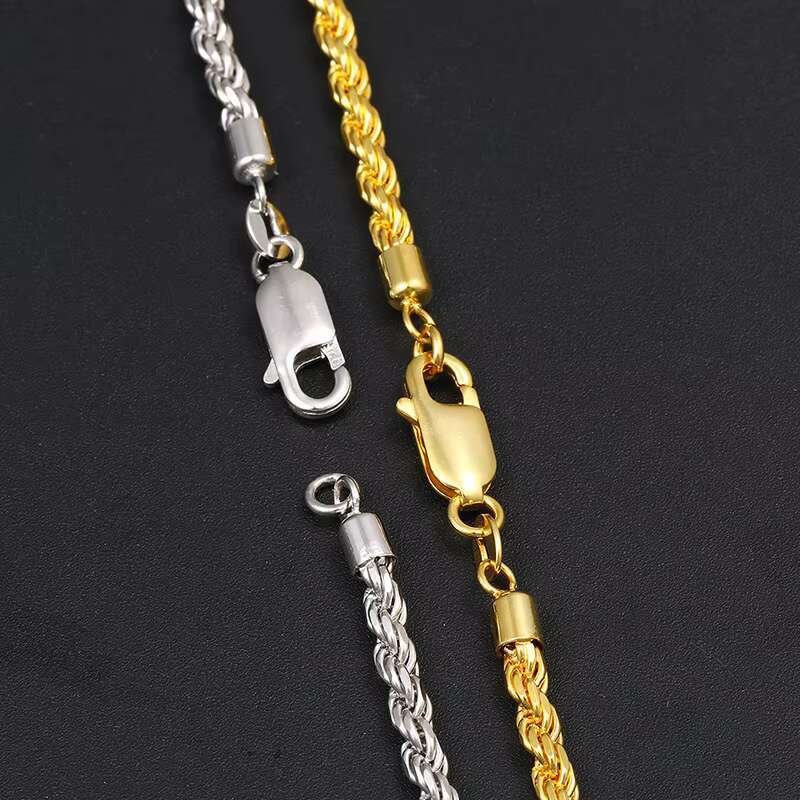 Fashion Jewelry 925 Sterling Silver Hip Hop Rope Link Chain Necklace 18k Gold Plated Cuban Miami Link Rope Necklace for Men