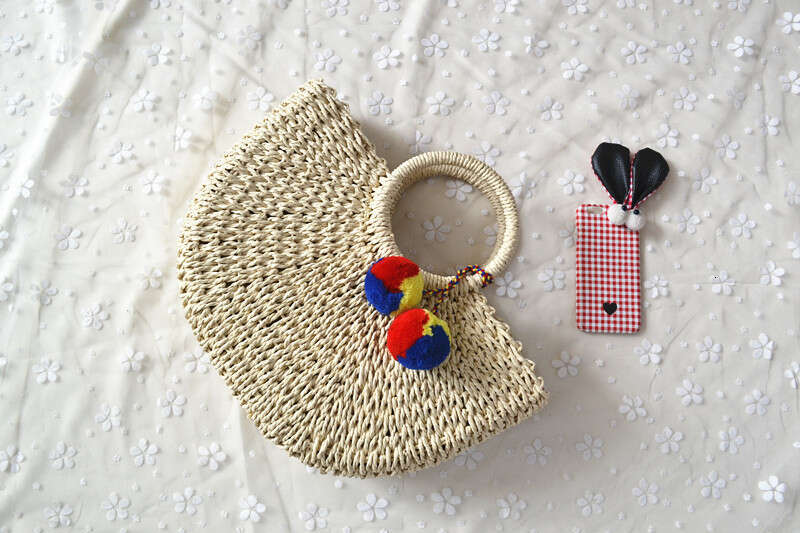 Handmade Beach Bag 2024 New Summer Women's Grass Paper Rope Handbag Half Round Woven Bag Kq2