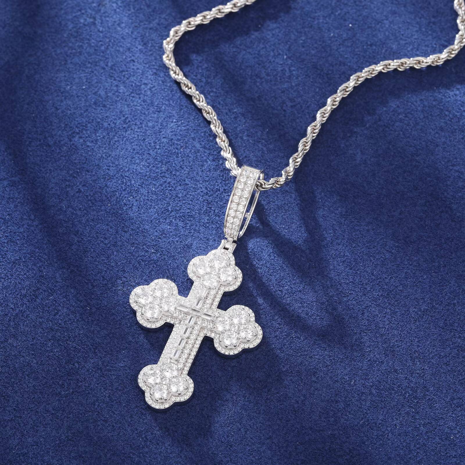 Fast Shipping Iced Out Baguette Iris Cross Pendant 925 Sterling Silver Gold Plated GRA Certified VVS Moissanite Charms Pendant